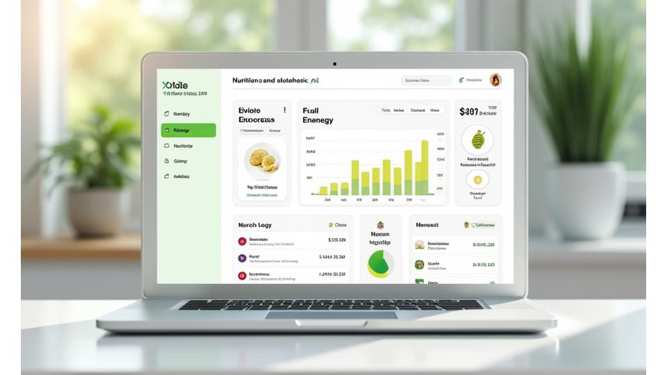 A user-friendly digital dashboard displaying progress graphs, food logs, and personalized health metrics on a laptop screen, symbolizing data-driven wellness tracking.